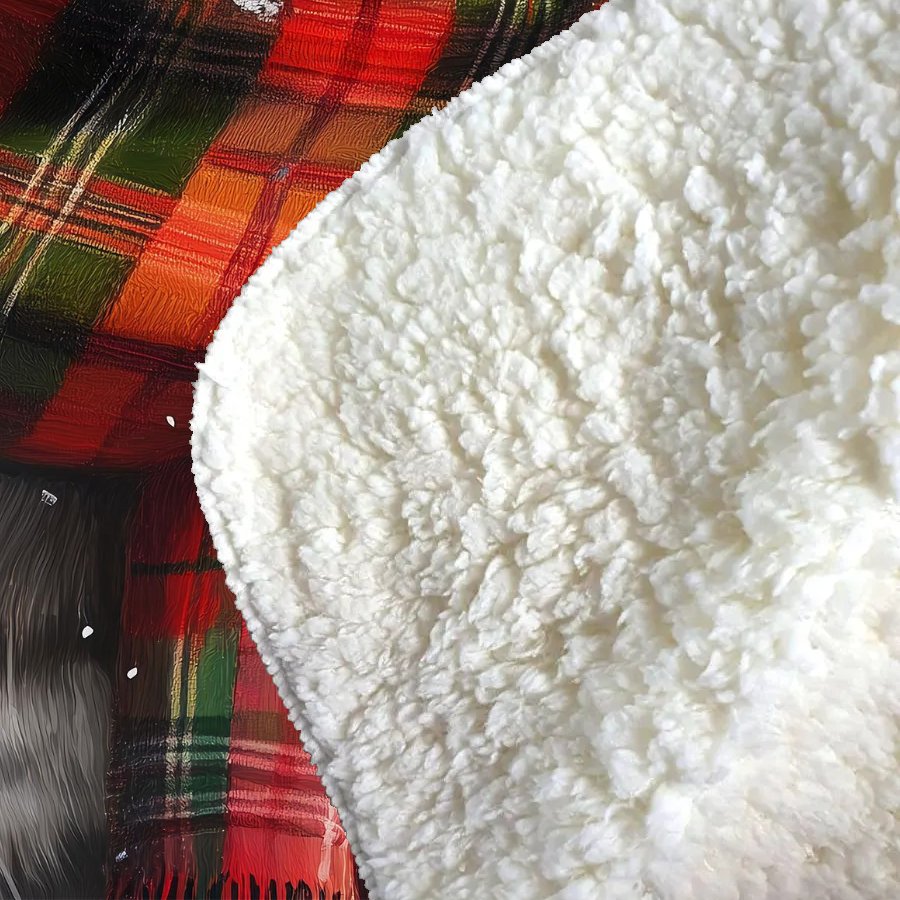 Snowy Christmas Silver Tabby Sherpa Blanket