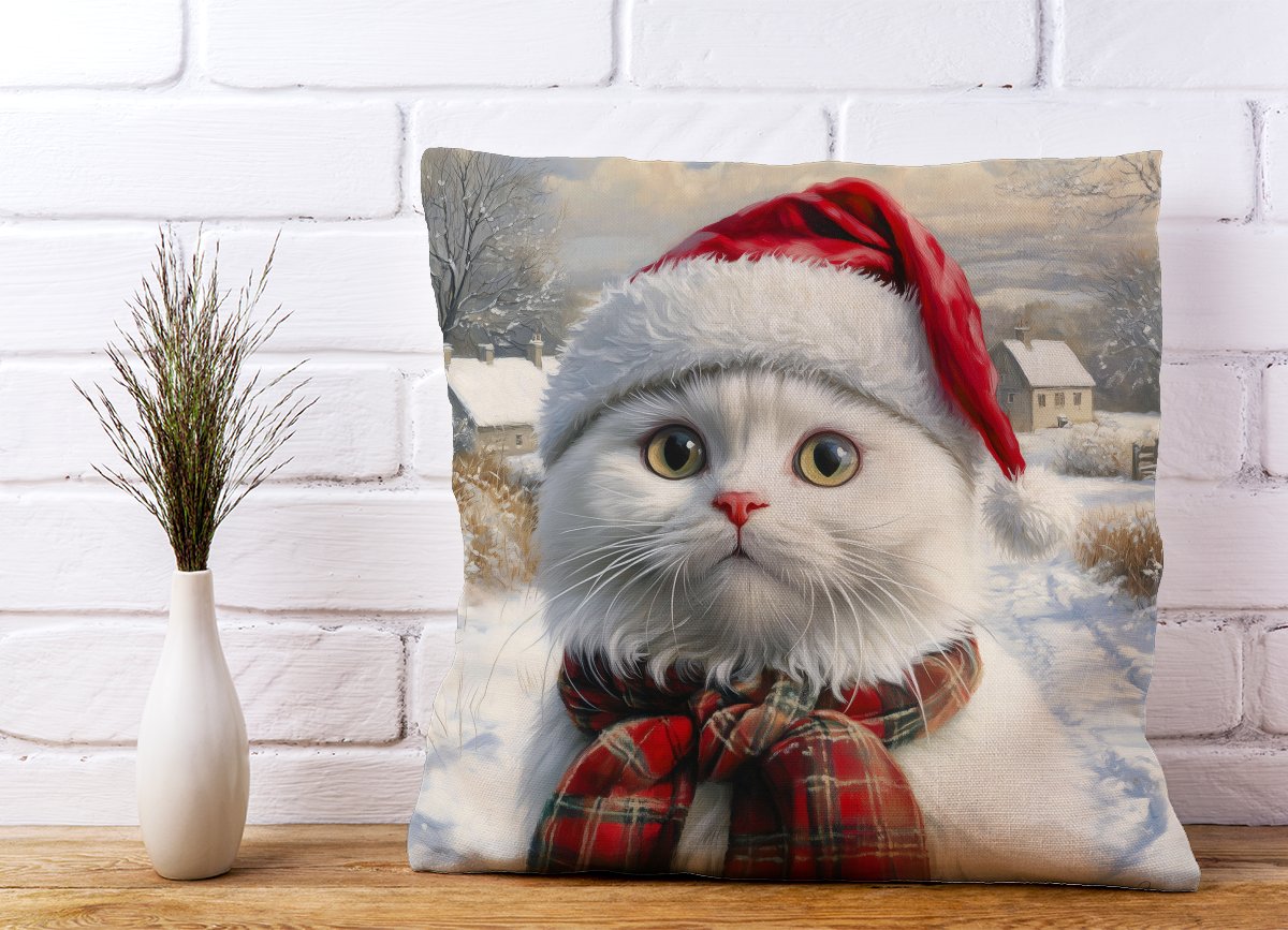 Christmas White Cat Cushion
