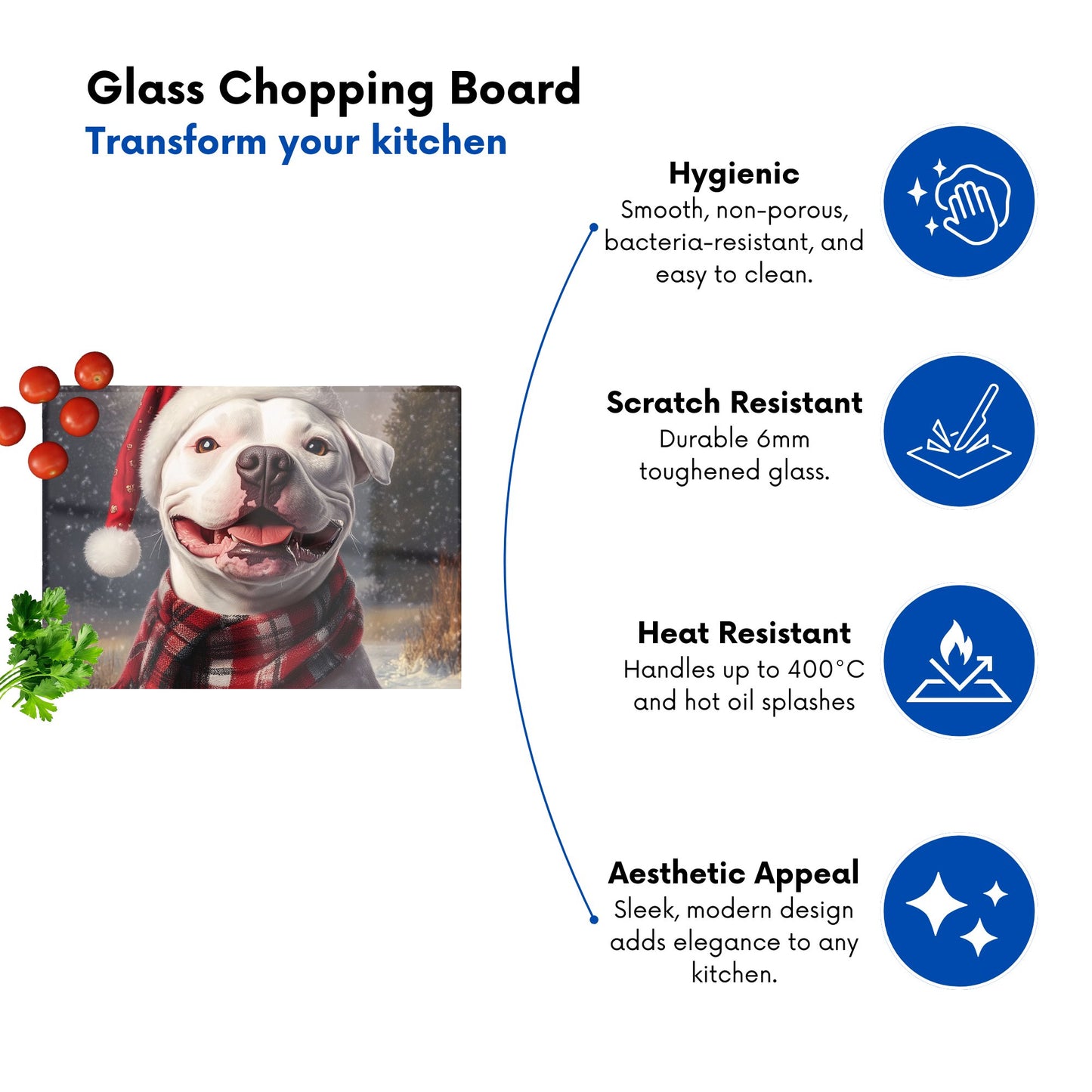 Christmas Staffy Bull Terrier Dog Glass Chopping Board