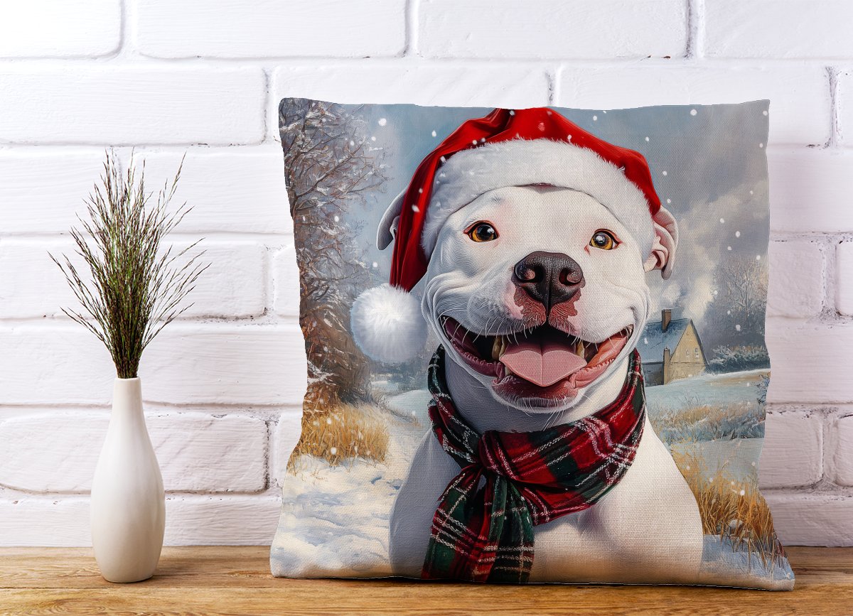 Snowy Christmas Staffy Bull Terrier Cushion