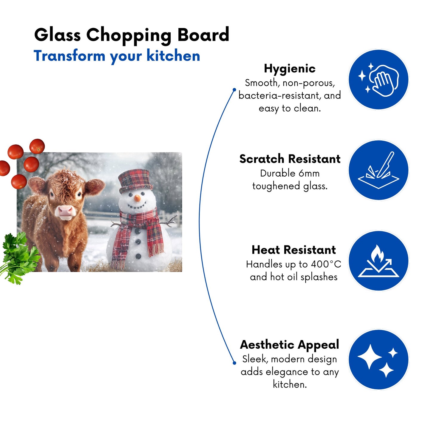 Baby Highland Cow And A Snowman Chopping Board