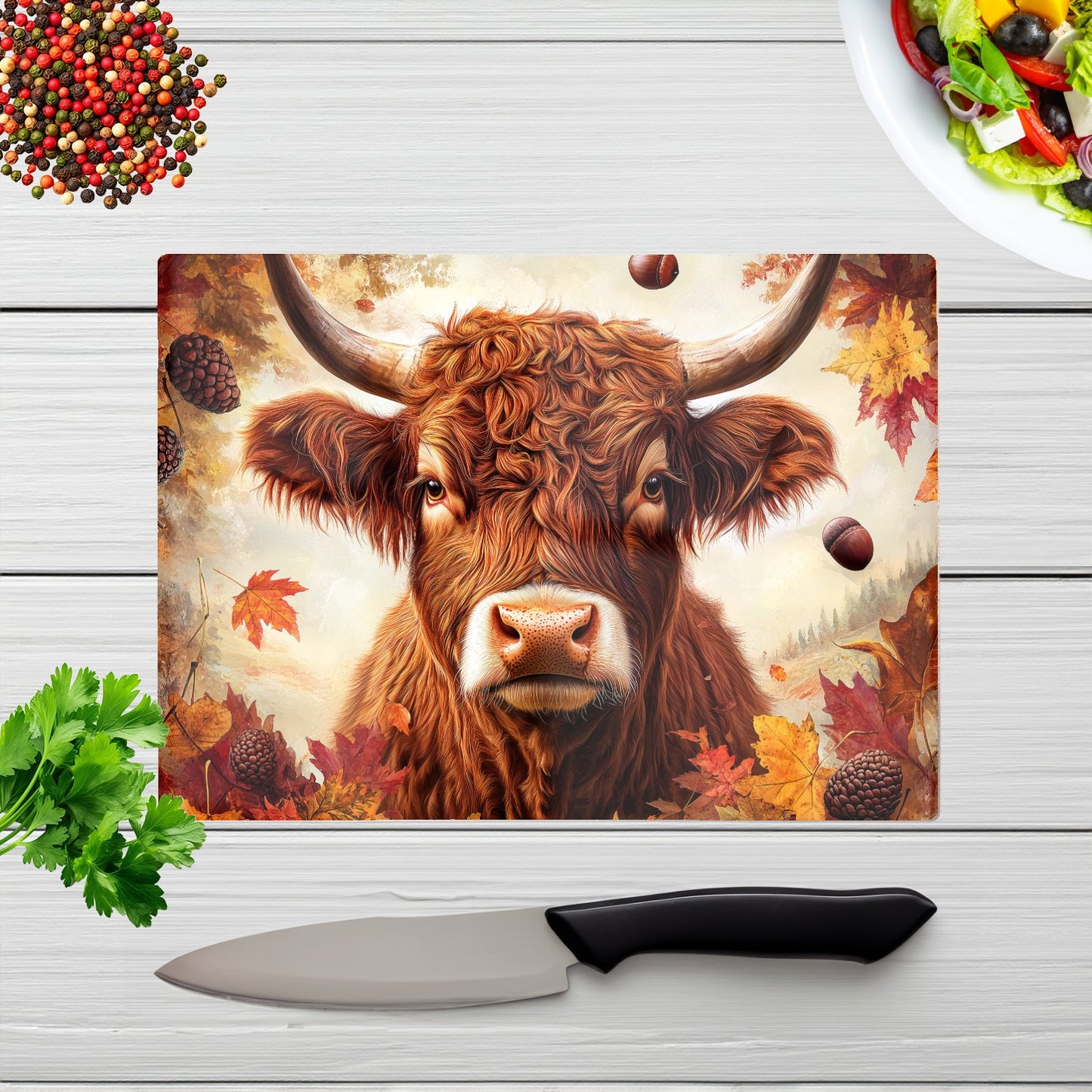 Autumn Highland Cow Chopping Board