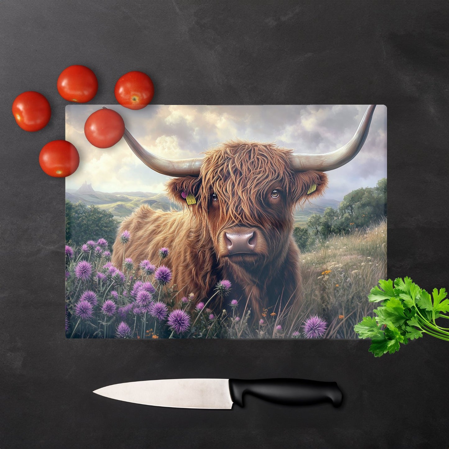 Scottish Thistle And Highland Cow Chopping Board