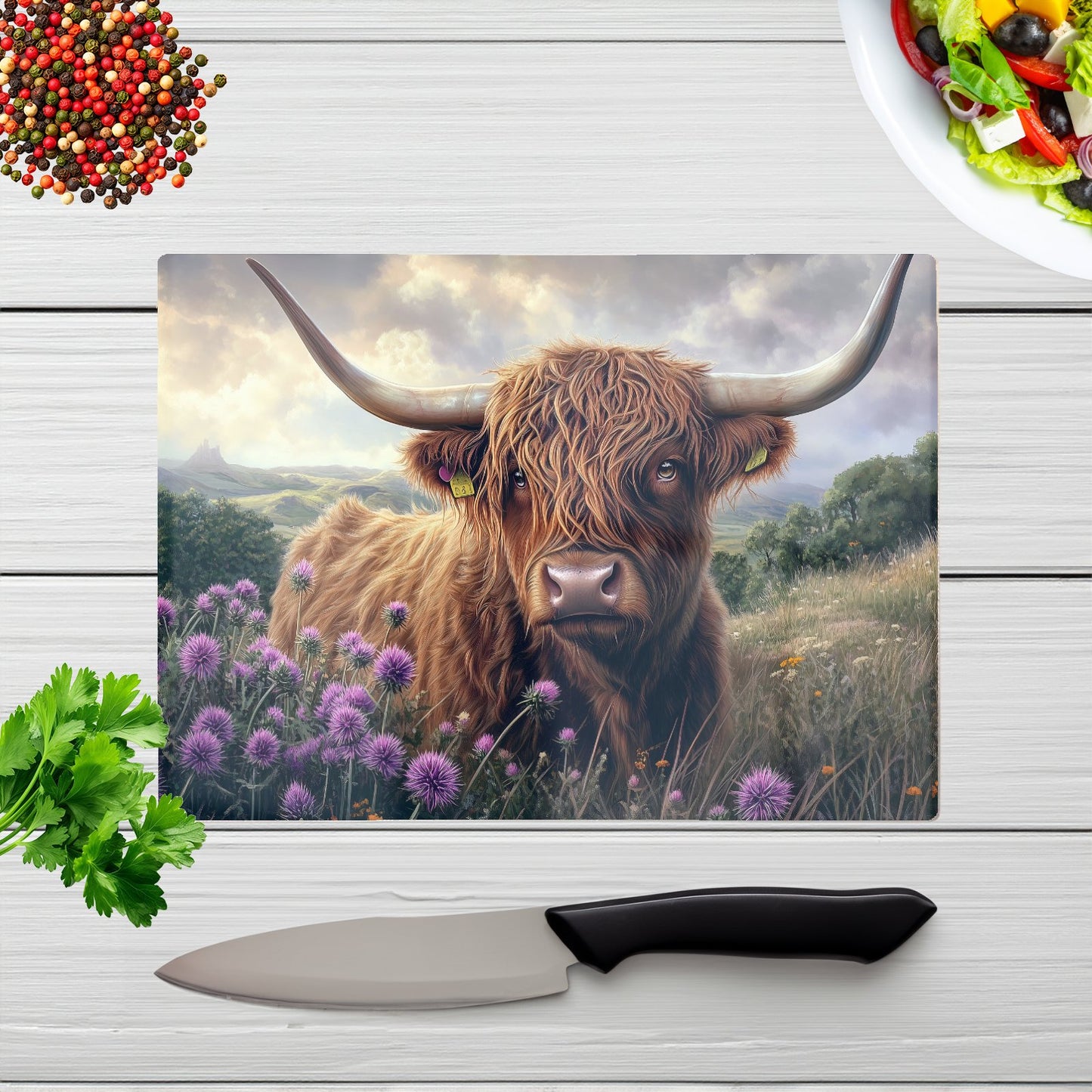 Scottish Thistle And Highland Cow Chopping Board