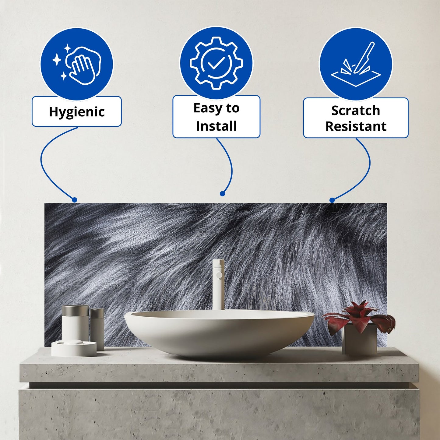 Silver Fox Fur Print Glass Bathroom Splashback