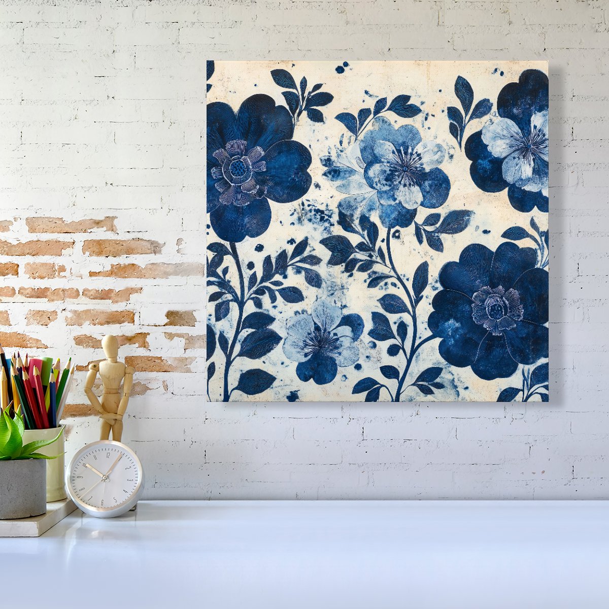 Blue Floral Painting Canvas