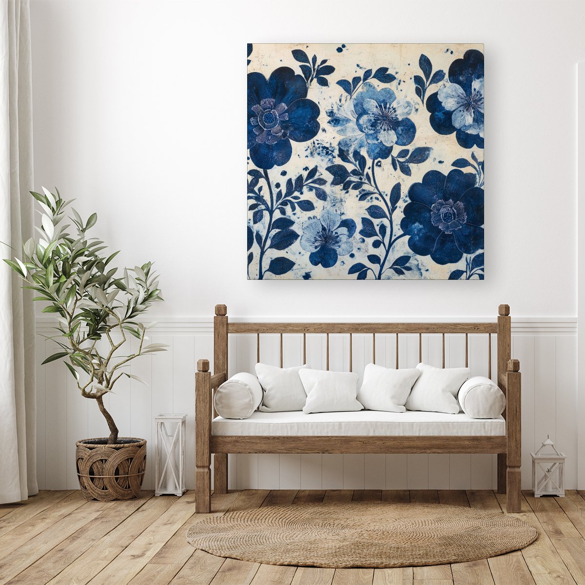 Blue Floral Painting Canvas