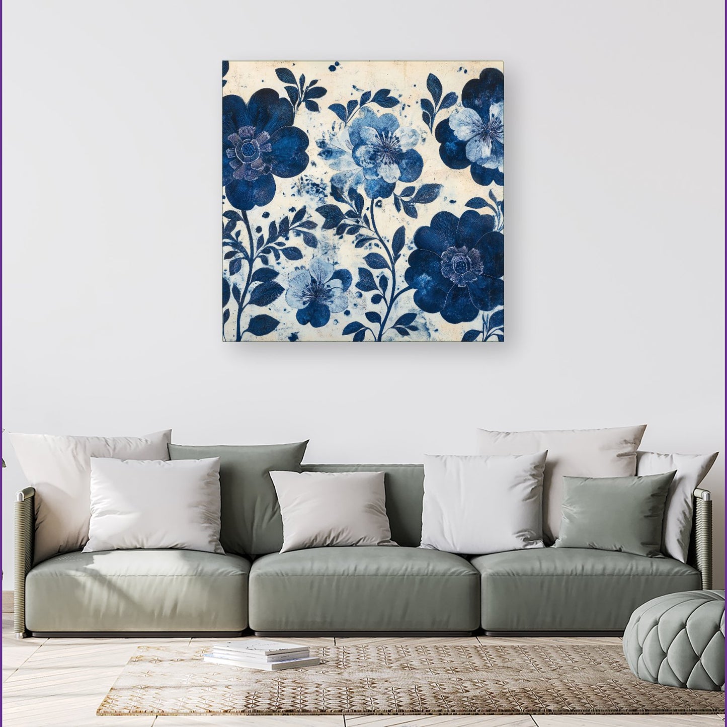 Blue Floral Painting Canvas