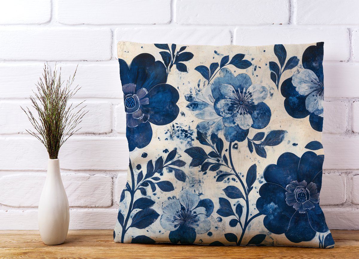 Blue Floral Painting Cushions