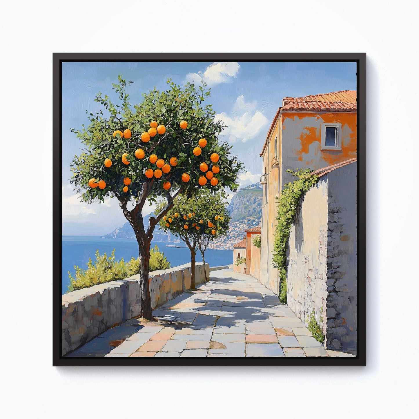 Oranges Growing In Sorrento Framed Canvas