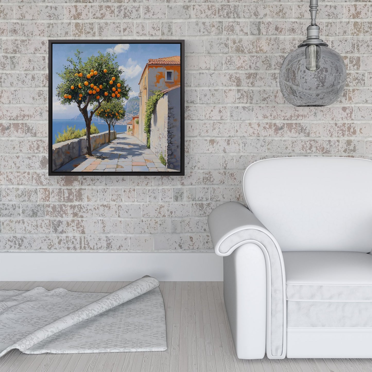 Oranges Growing In Sorrento Framed Canvas
