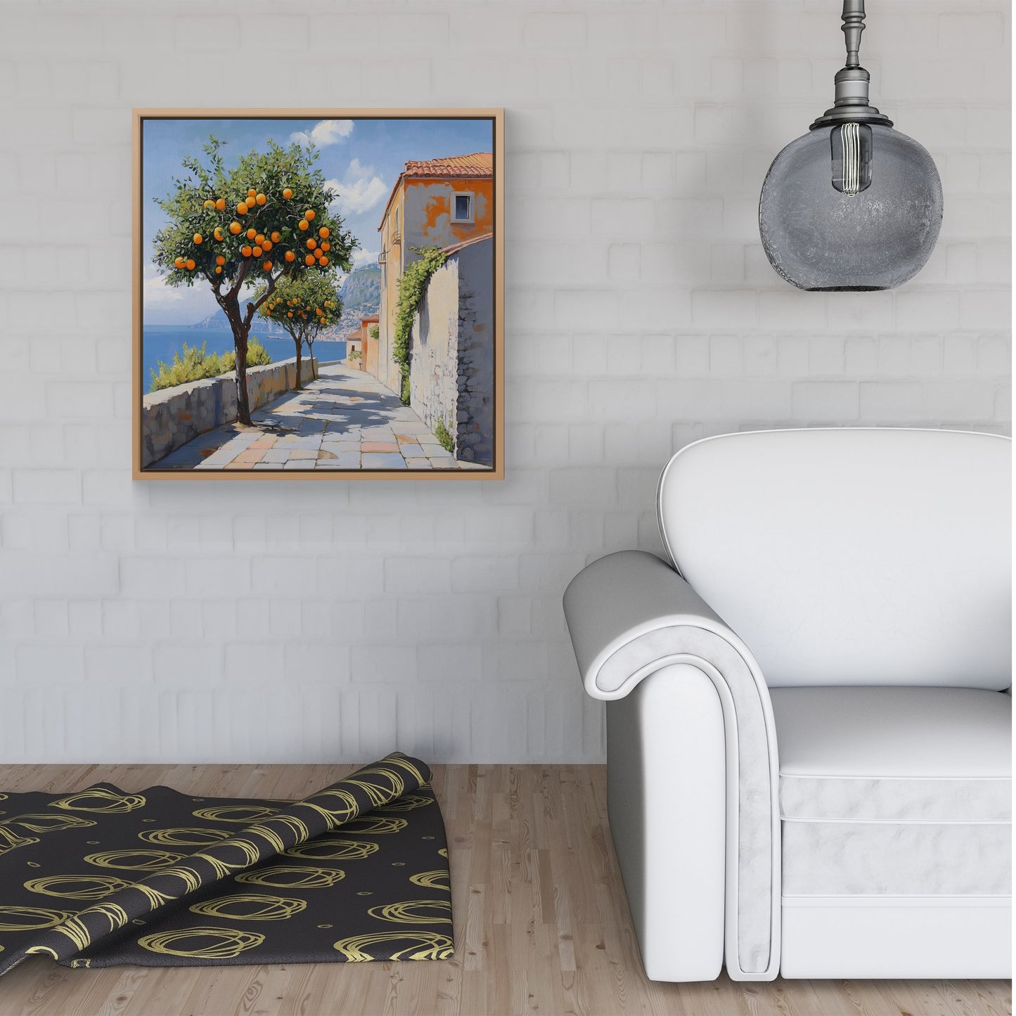 Oranges Growing In Sorrento Framed Canvas