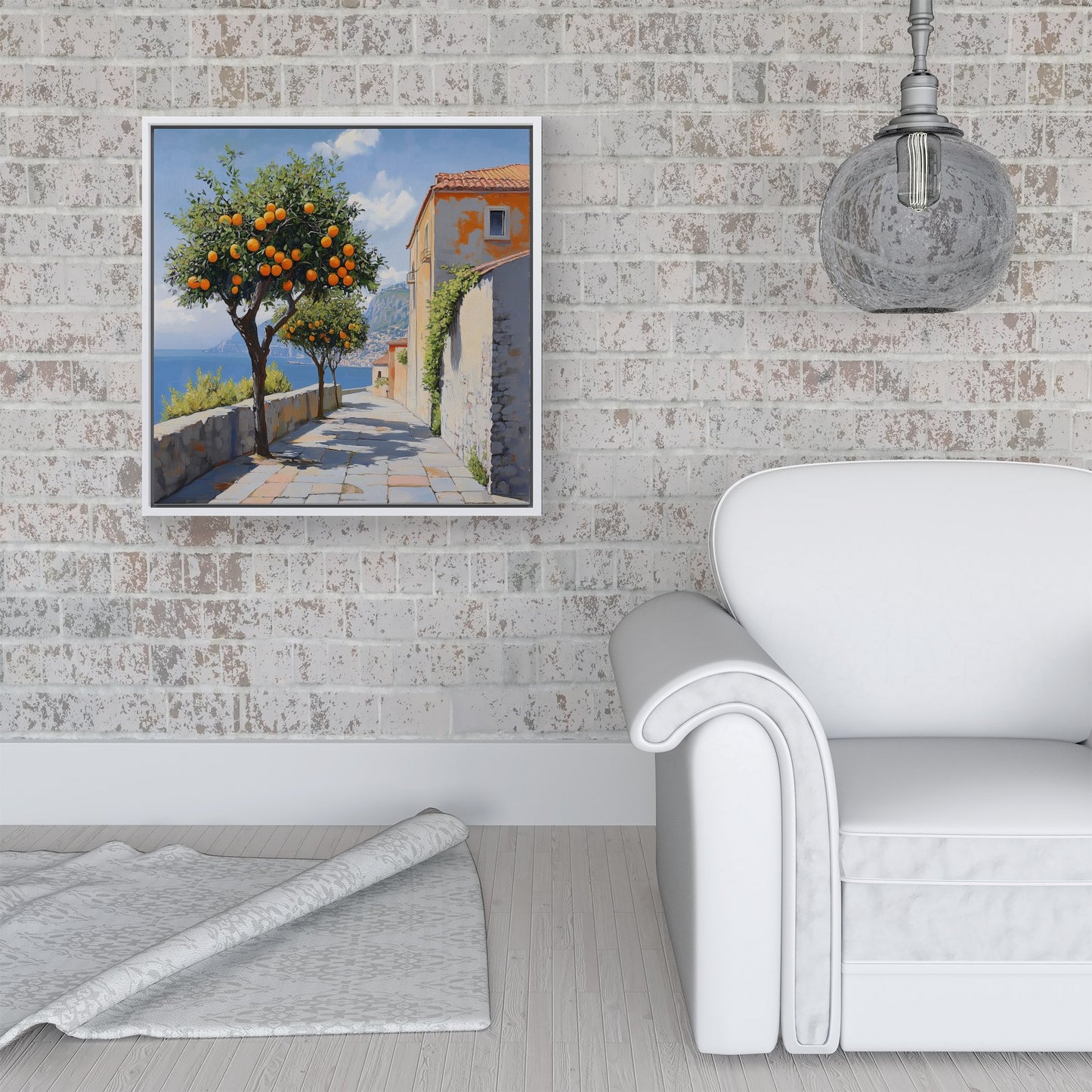 Oranges Growing In Sorrento Framed Canvas