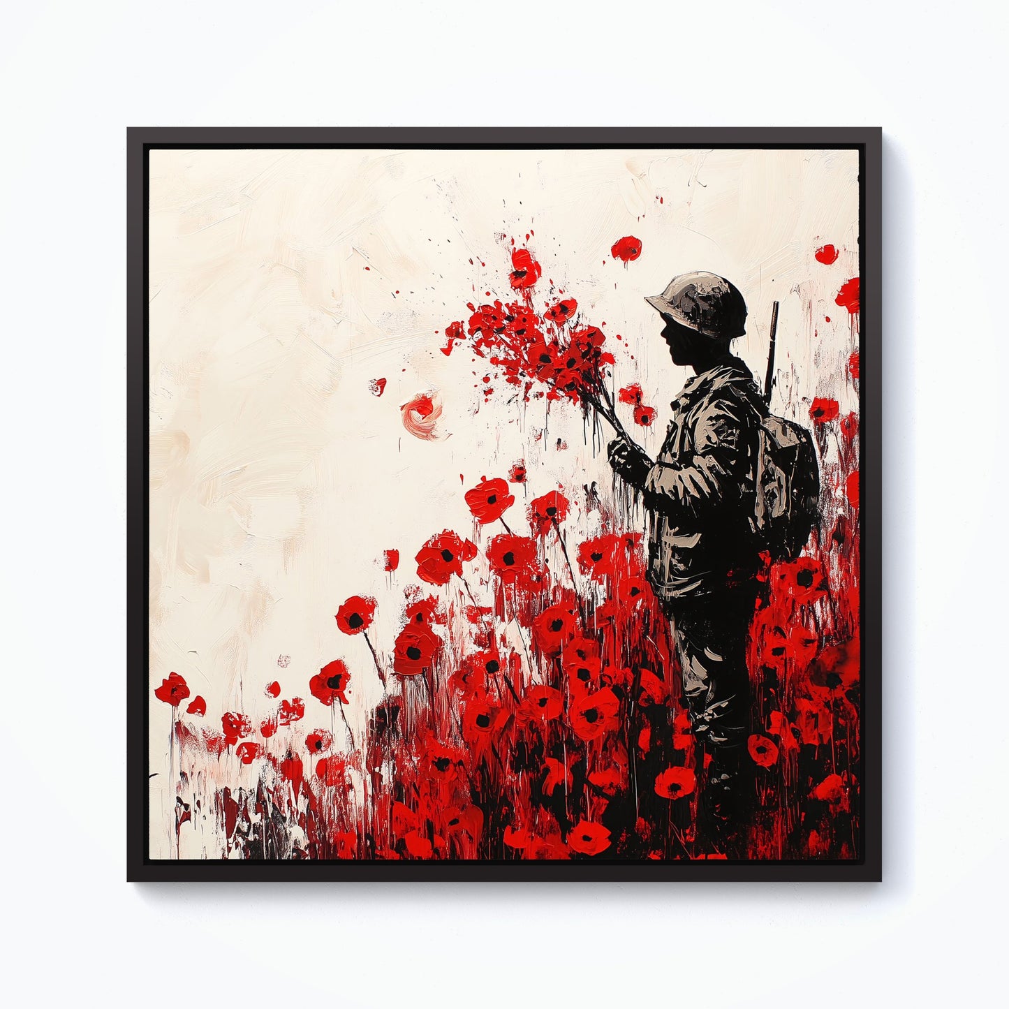 Banksy |Nspired Soldier And Poppies Framed Canvas