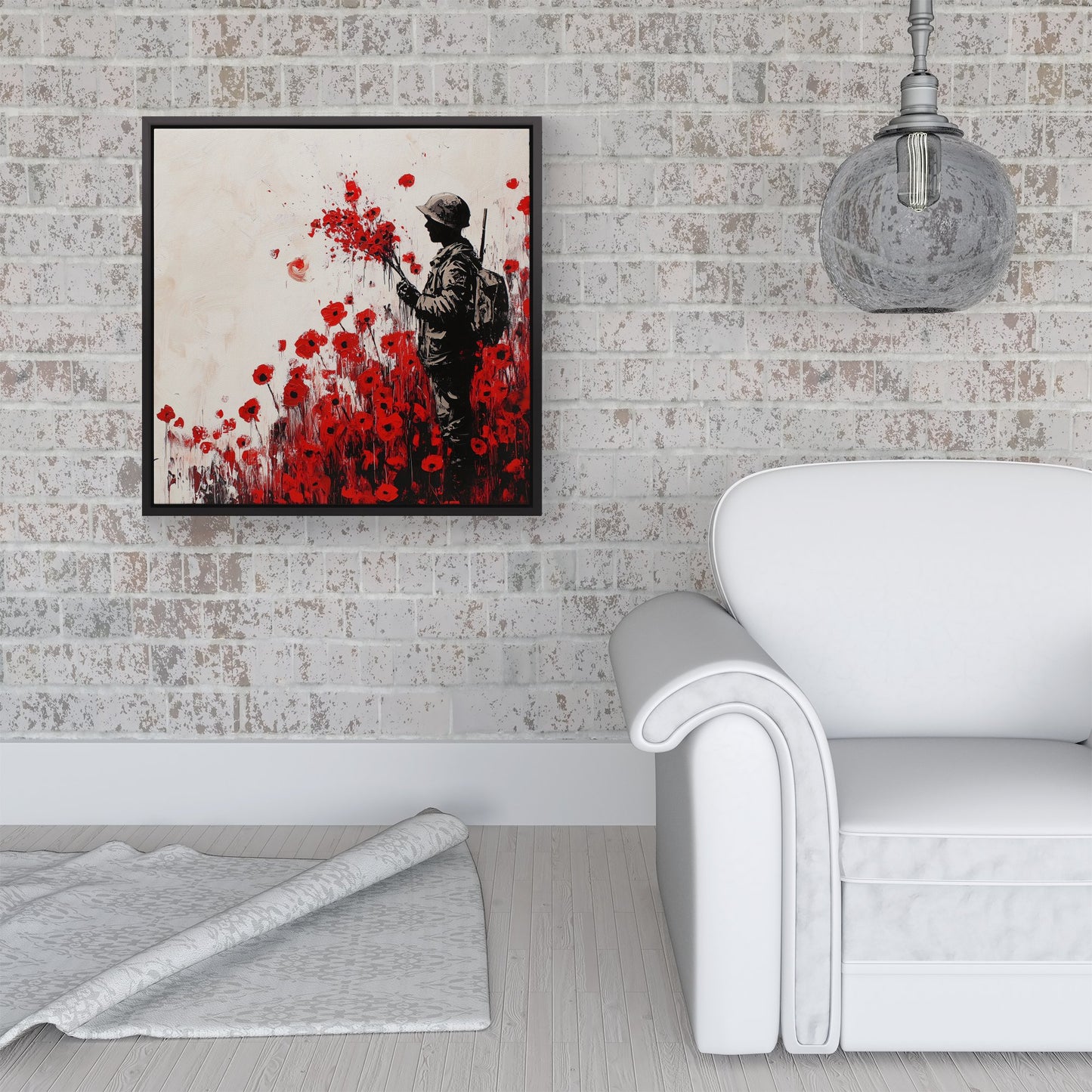 Banksy |Nspired Soldier And Poppies Framed Canvas