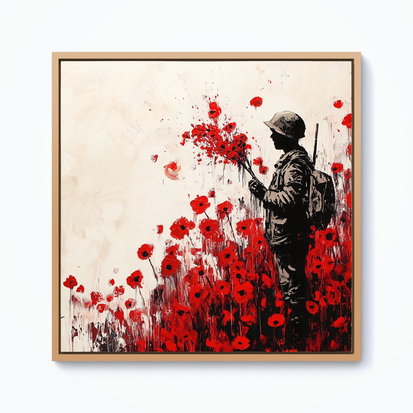 Banksy |Nspired Soldier And Poppies Framed Canvas