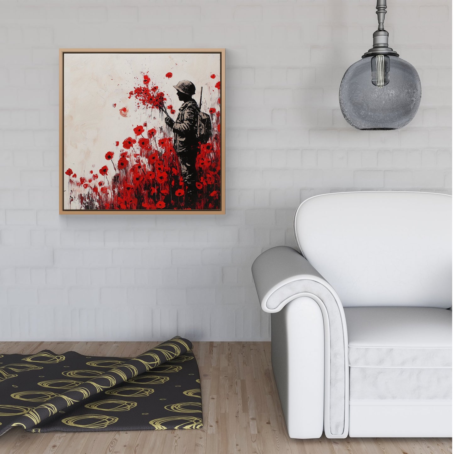 Banksy |Nspired Soldier And Poppies Framed Canvas