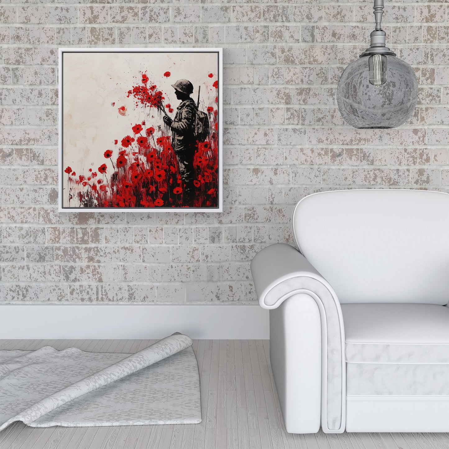 Banksy |Nspired Soldier And Poppies Framed Canvas