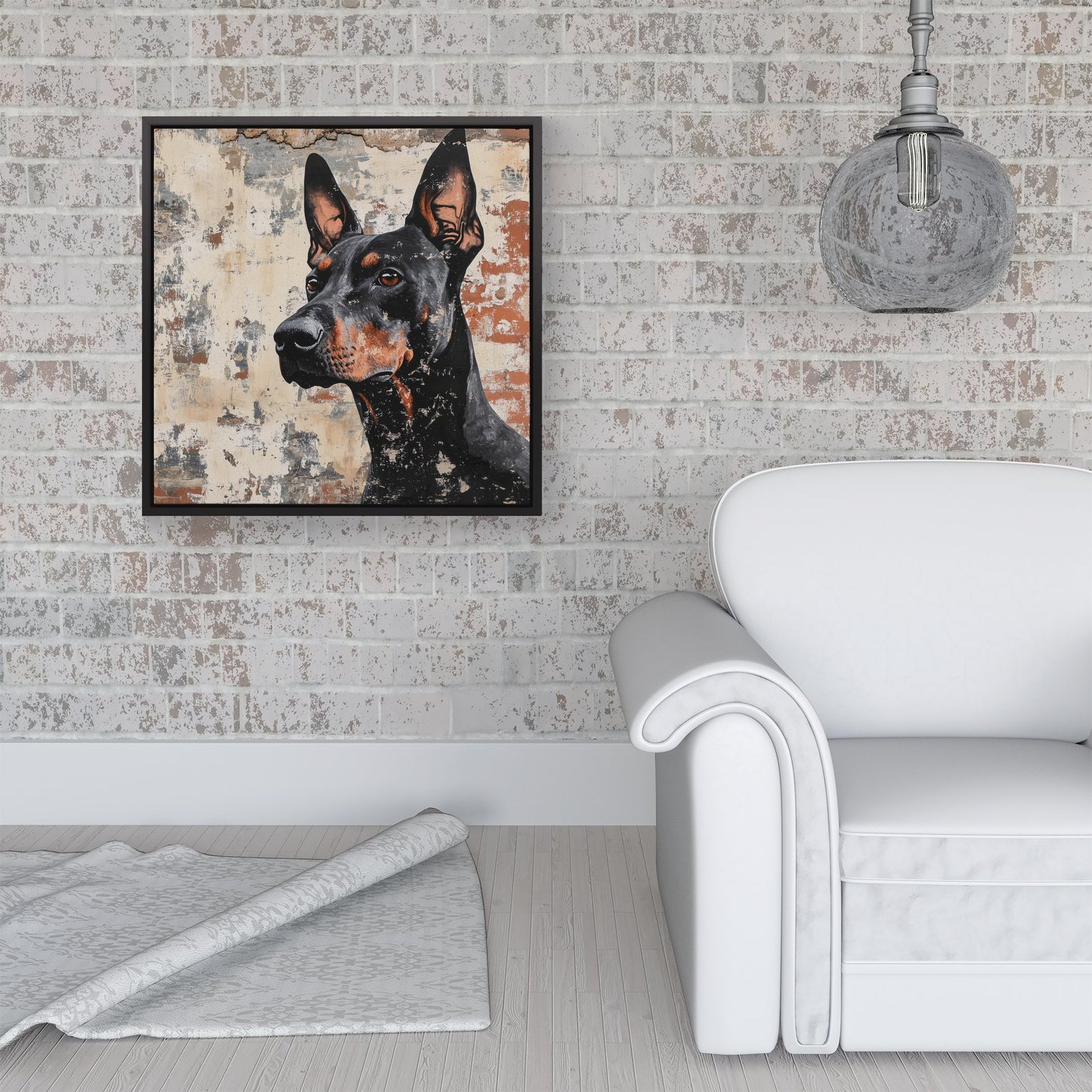 Banksy Inspired Thoughtful Doberman Framed Canvas