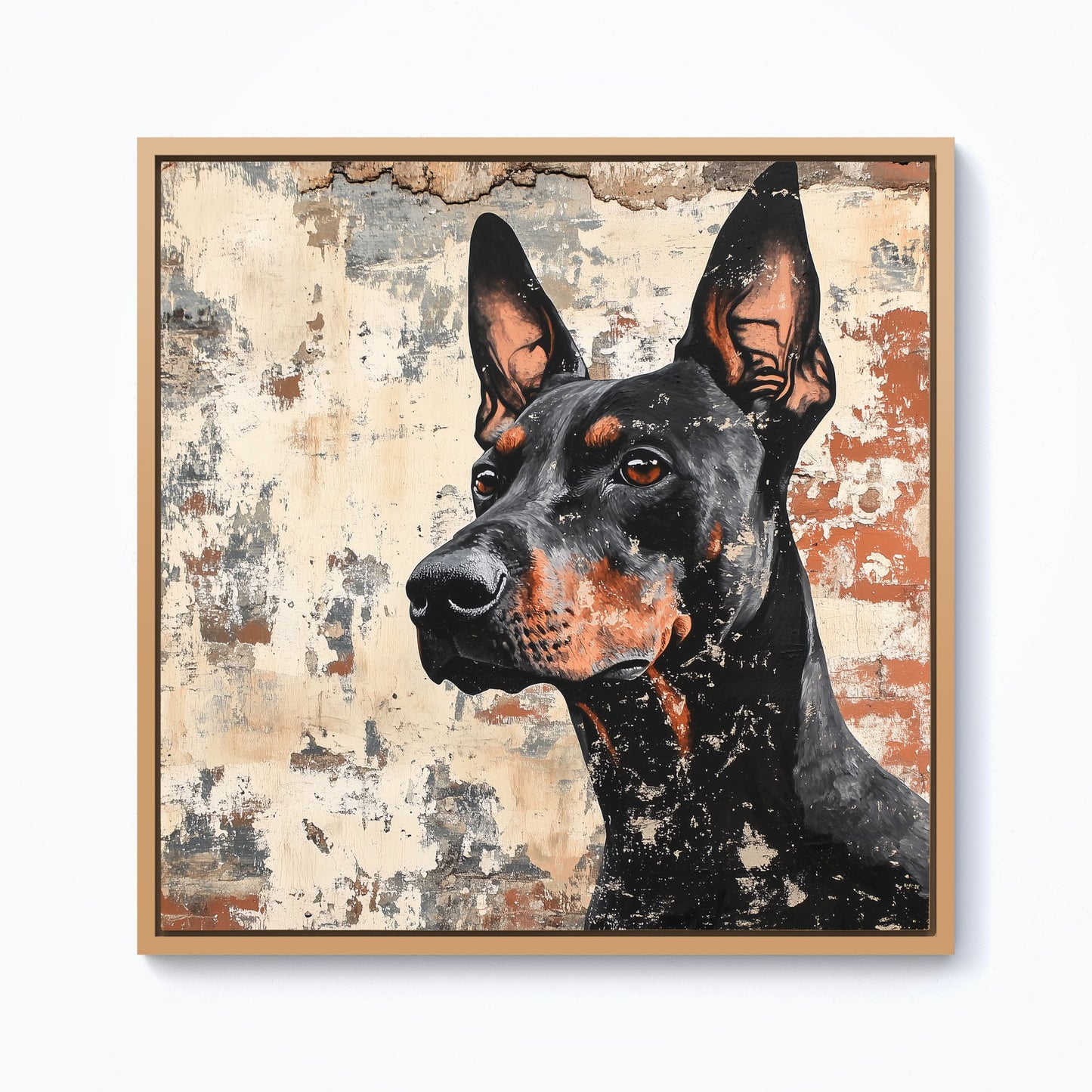 Banksy Inspired Thoughtful Doberman Framed Canvas