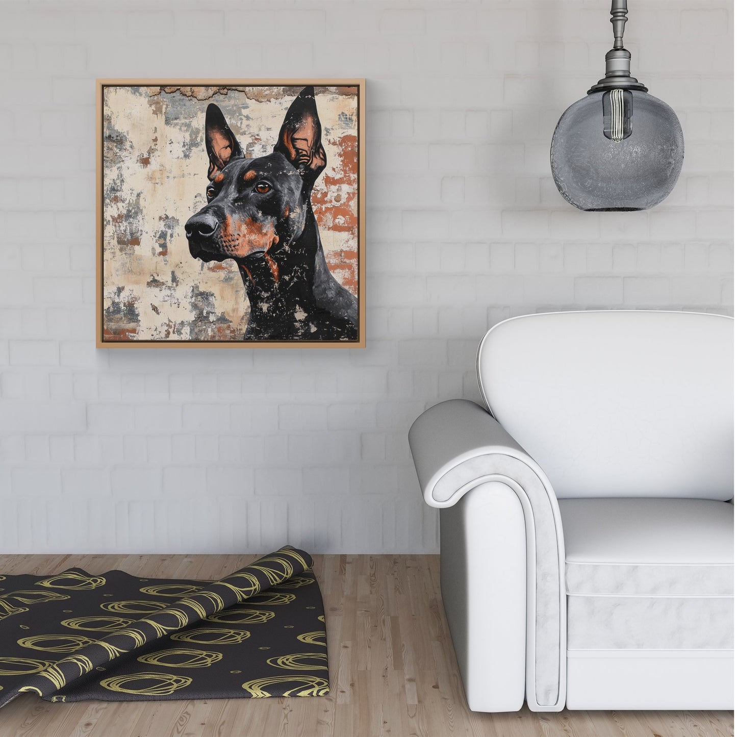 Banksy Inspired Thoughtful Doberman Framed Canvas