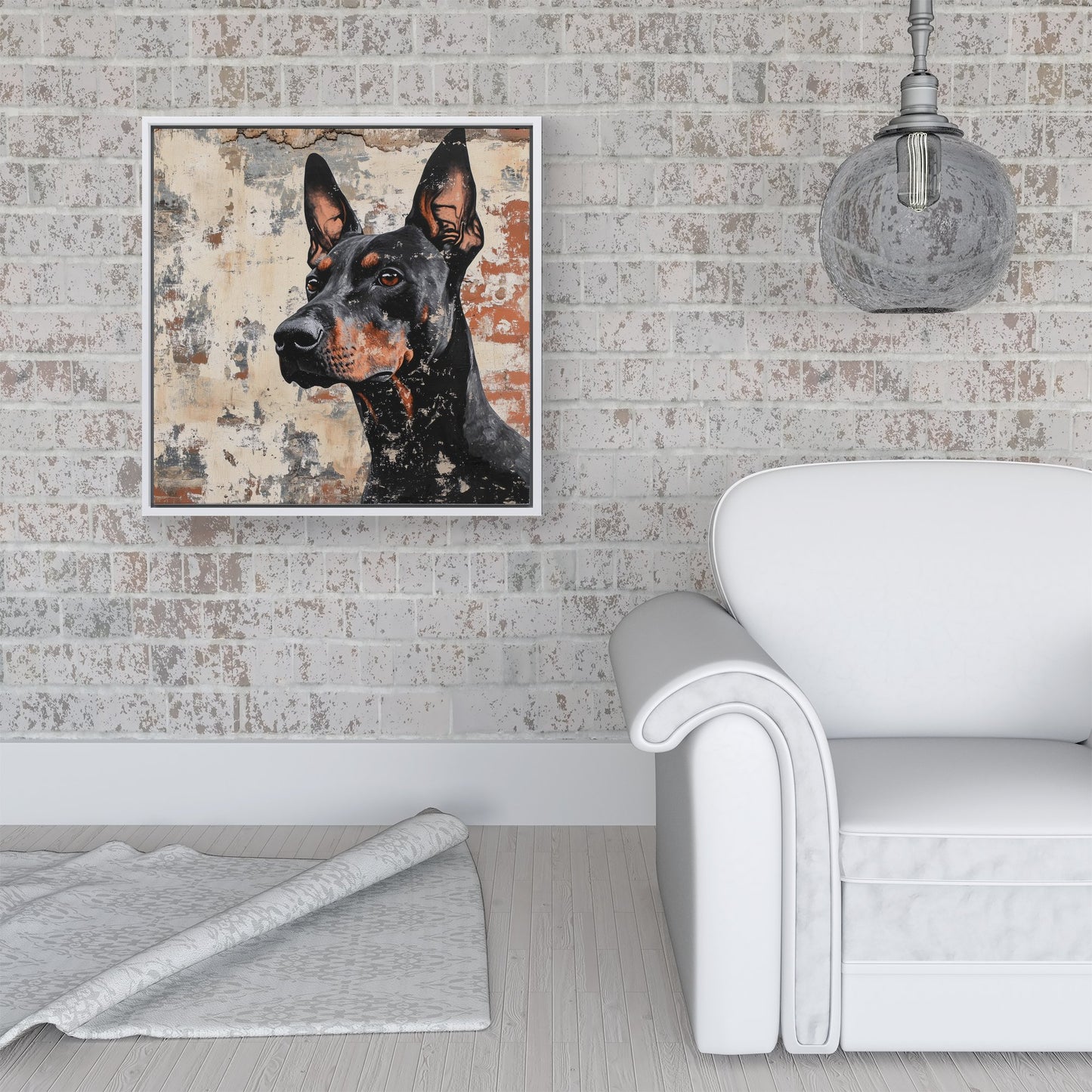 Banksy Inspired Thoughtful Doberman Framed Canvas