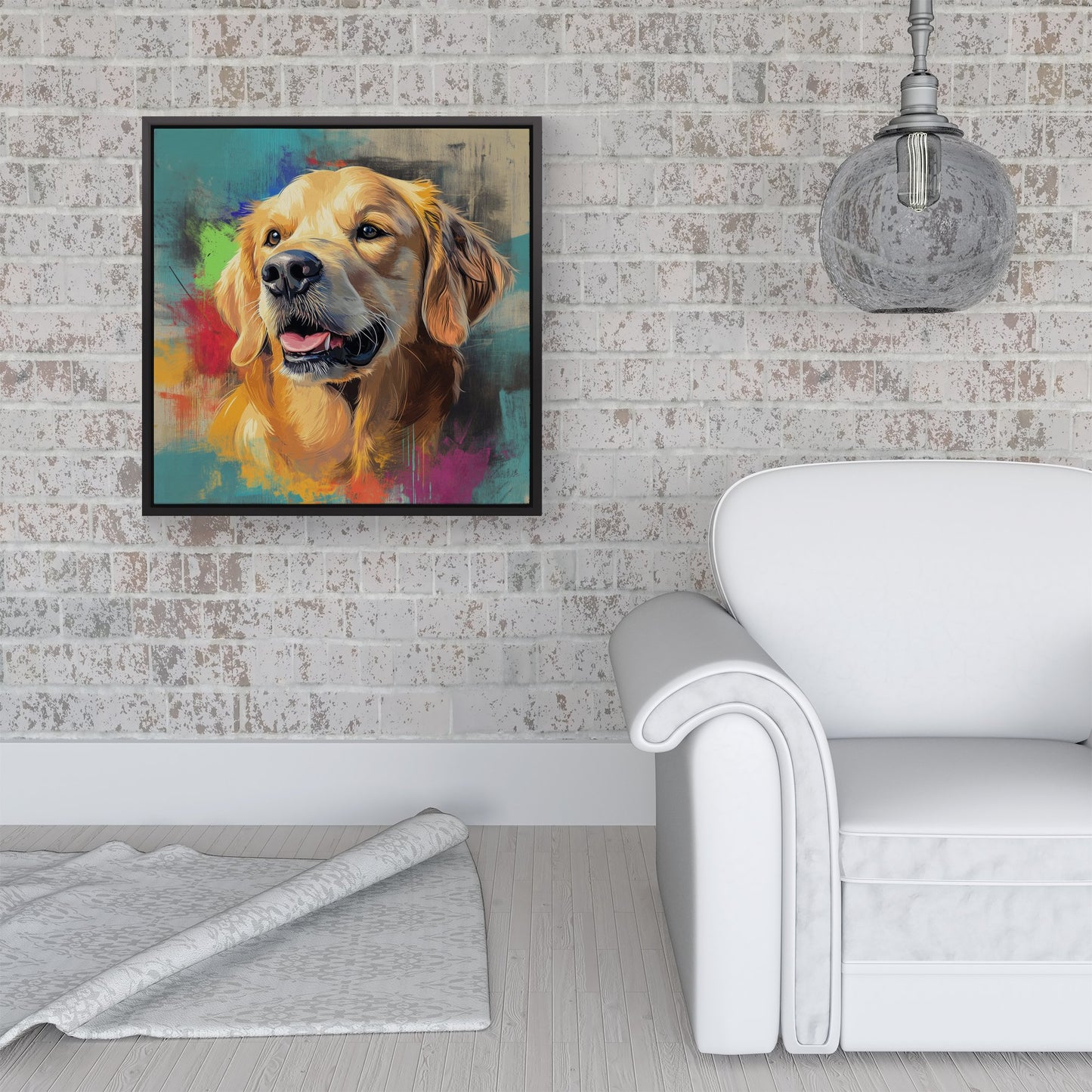 Banksy Inspired Golden Retriever Framed Canvas
