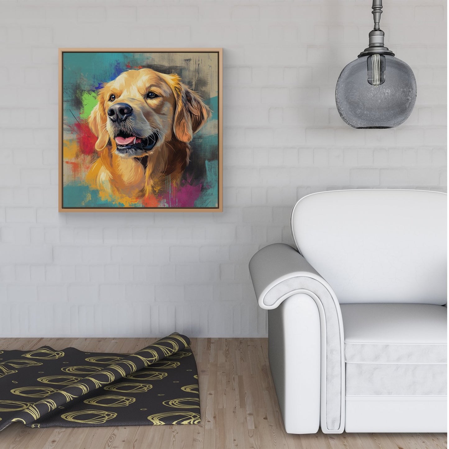 Banksy Inspired Golden Retriever Framed Canvas
