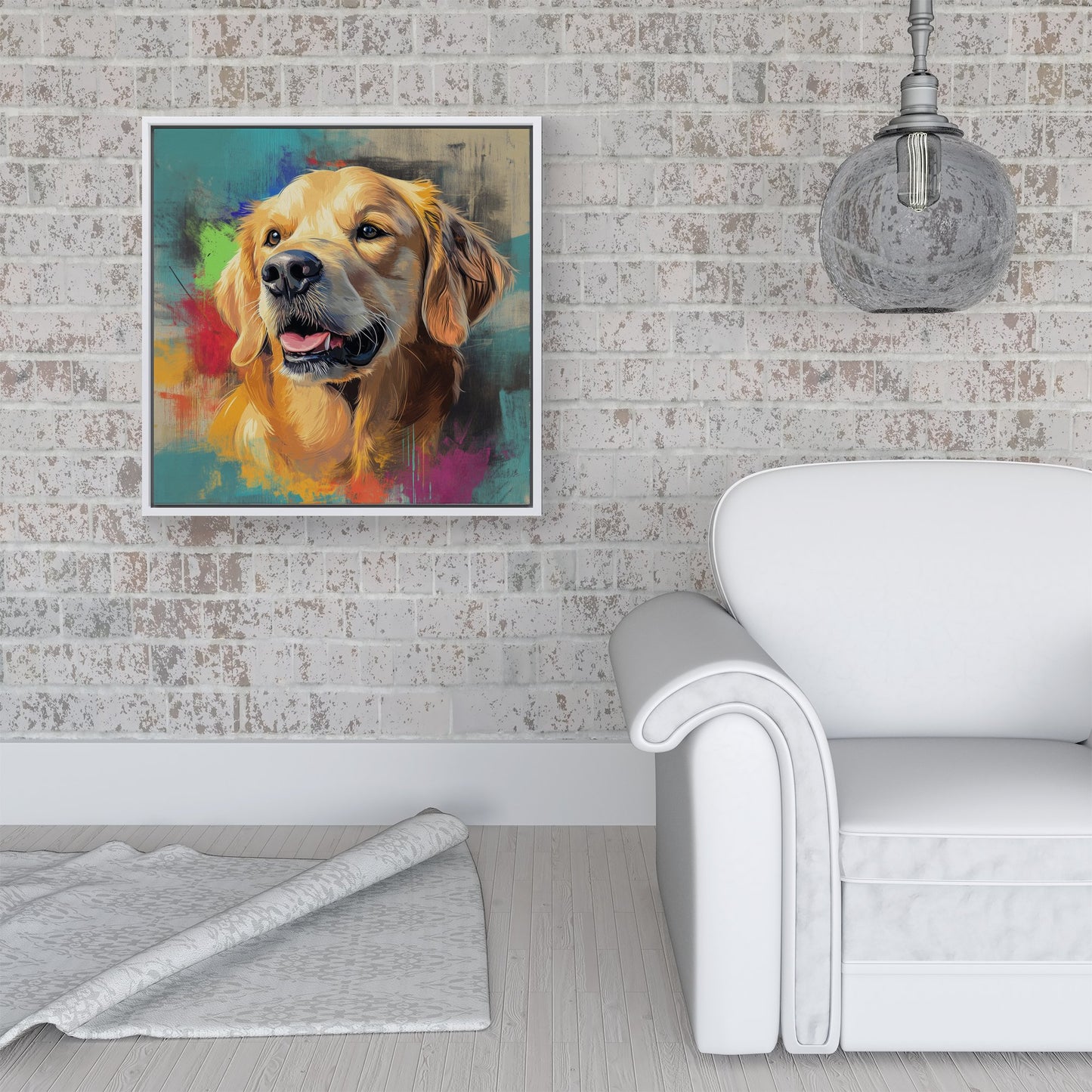 Banksy Inspired Golden Retriever Framed Canvas