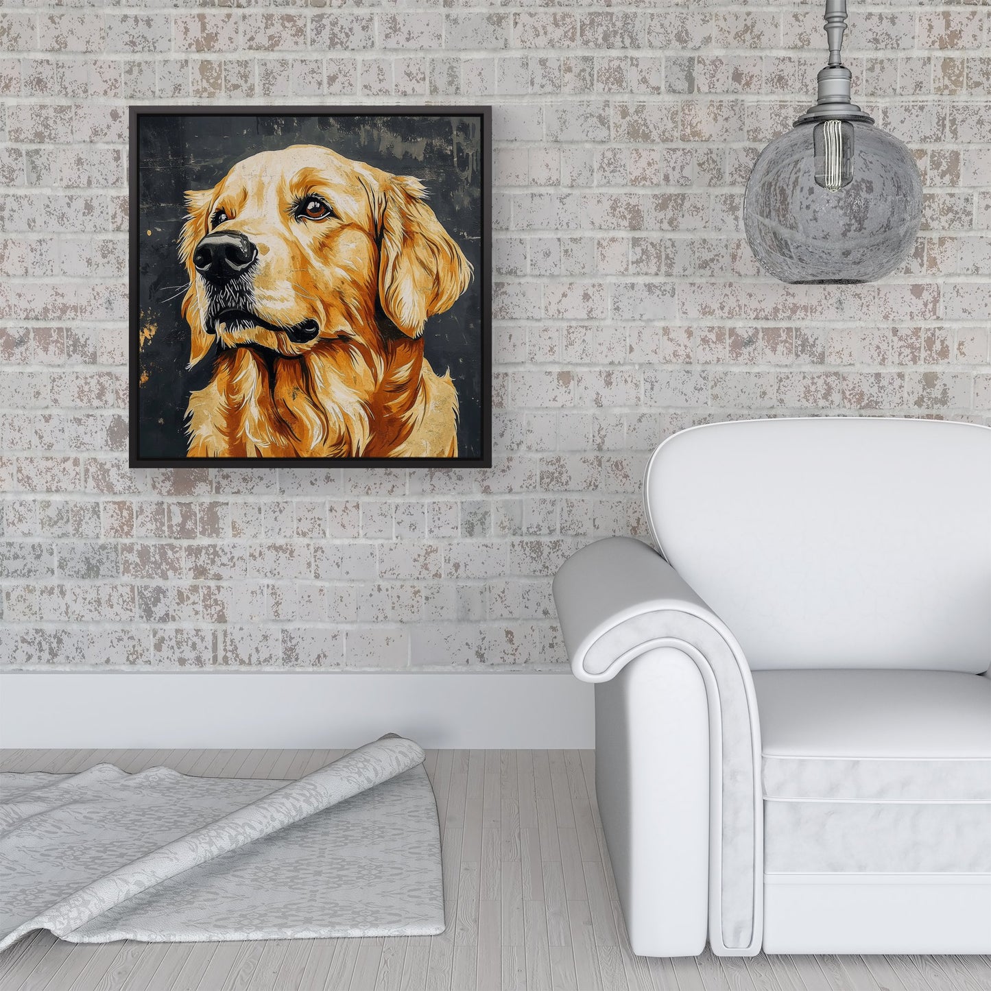 Banksy Inspired Thoughtful Golden Retriever Framed Canvas