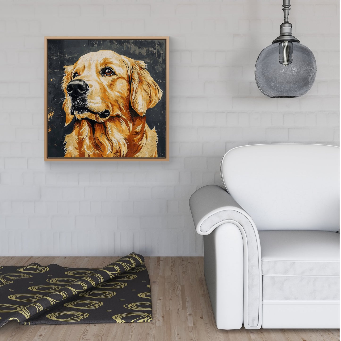 Banksy Inspired Thoughtful Golden Retriever Framed Canvas