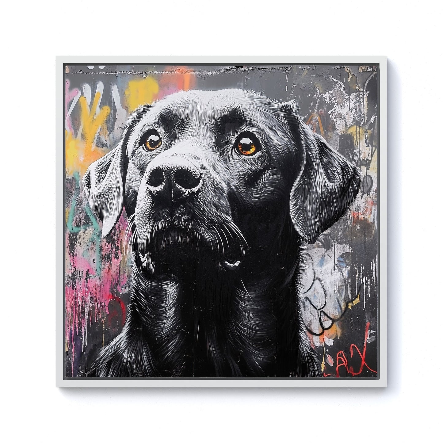 Banksy Inspired Black Labrador Framed Canvas