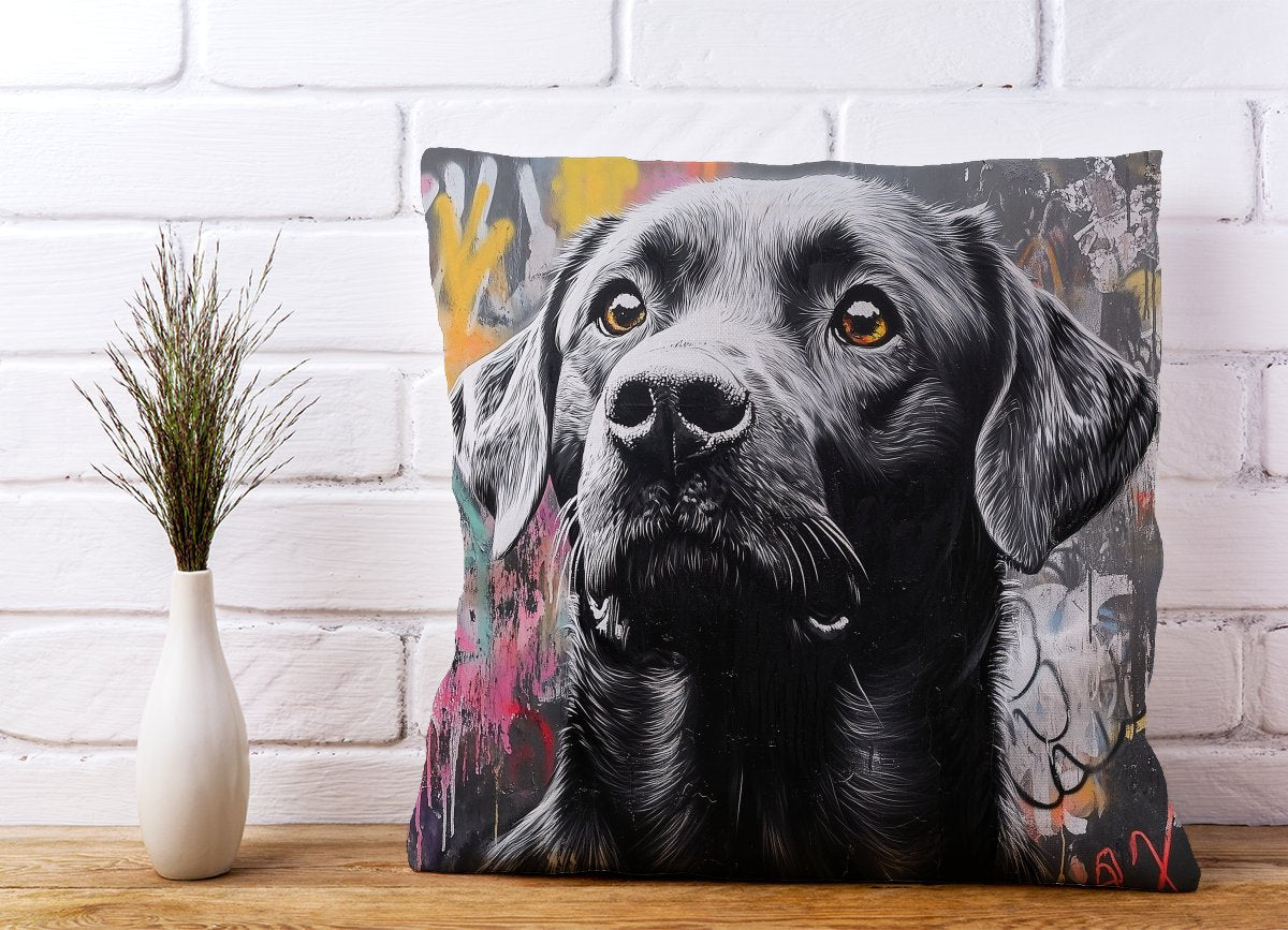 Banksy Inspired Black Labrador Cushions