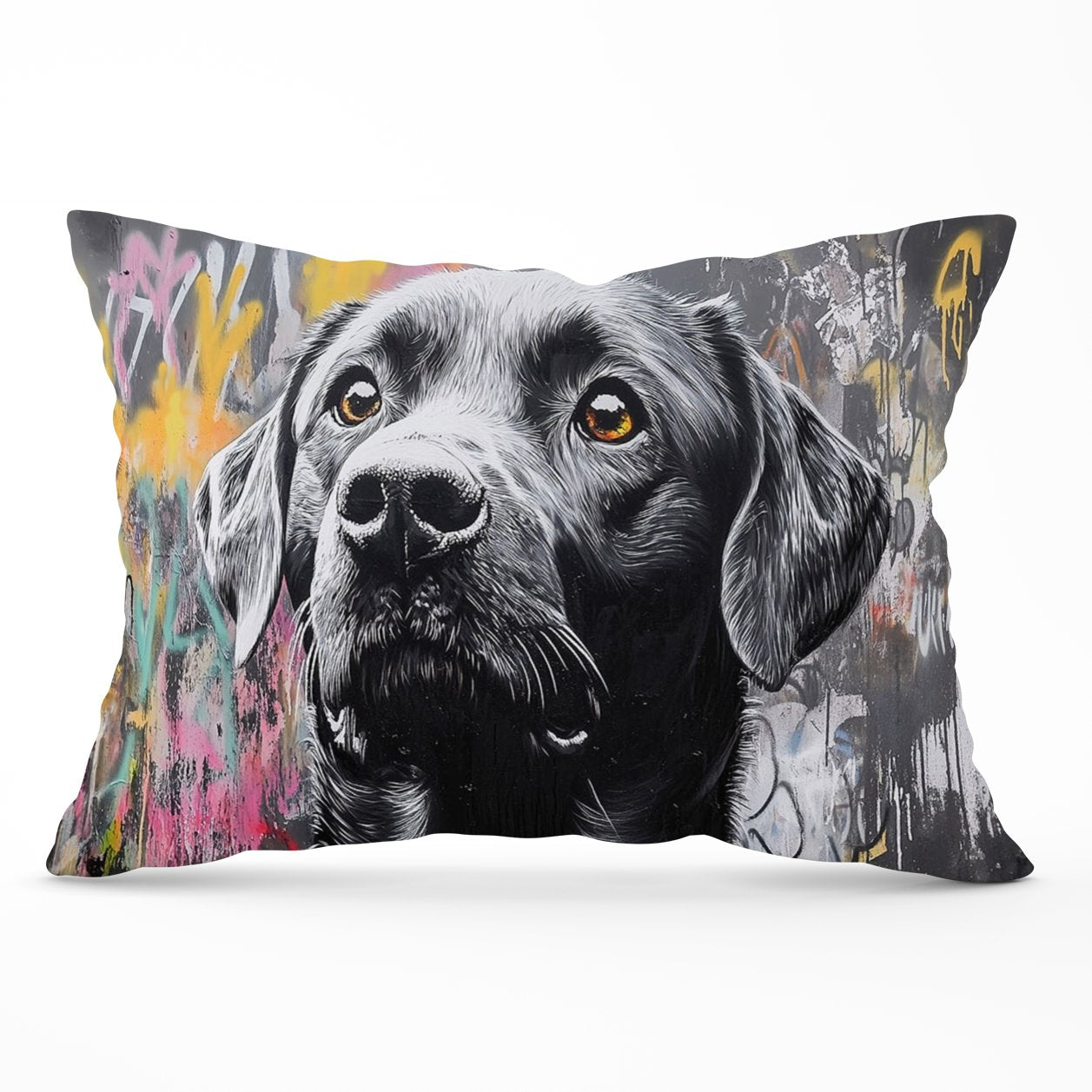 Banksy Inspired Black Labrador Cushions
