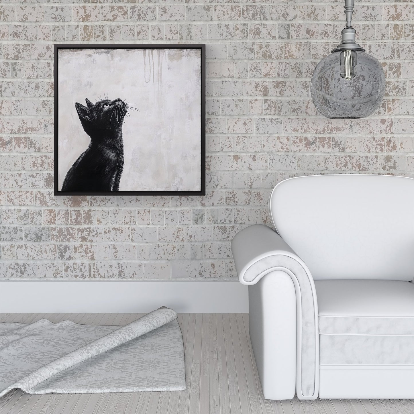 Thoughtful Banksy Inspired Cat Framed Canvas