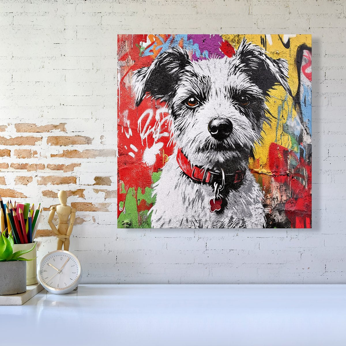 Colourful Terrier Banksy Inspired Canvas