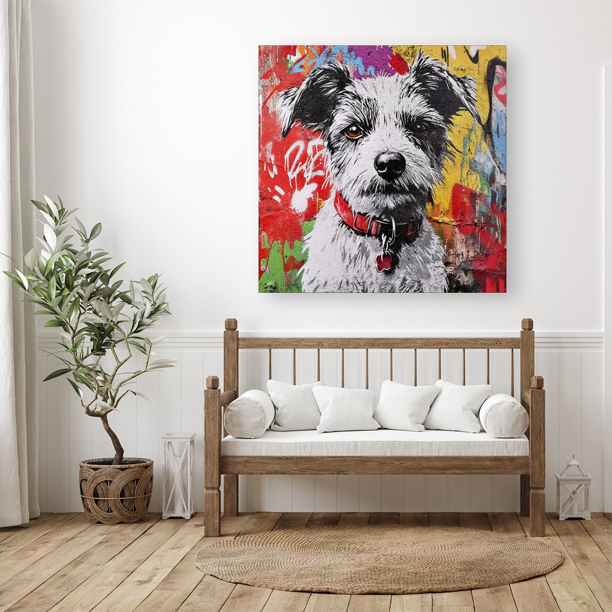Colourful Terrier Banksy Inspired Canvas