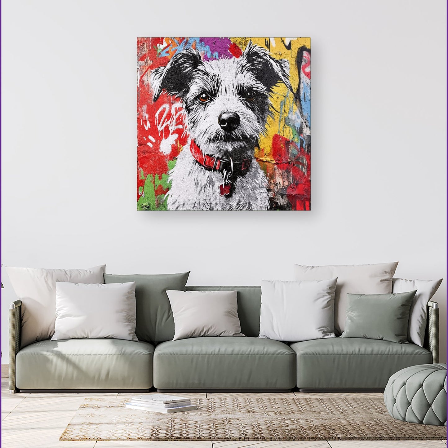 Colourful Terrier Banksy Inspired Canvas