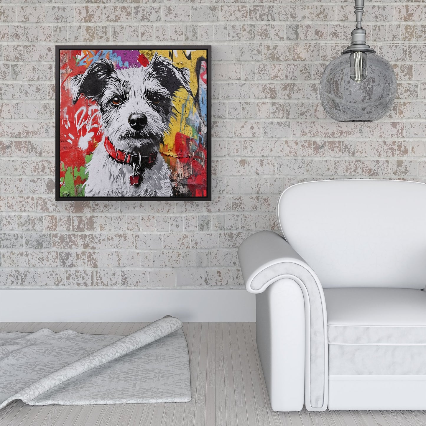 Colourful Terrier Banksy Inspired Framed Canvas