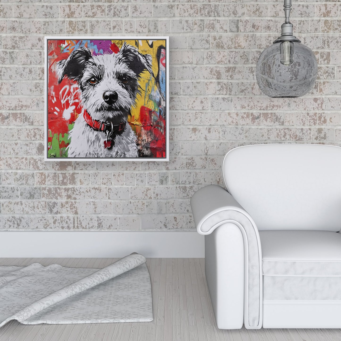Colourful Terrier Banksy Inspired Framed Canvas