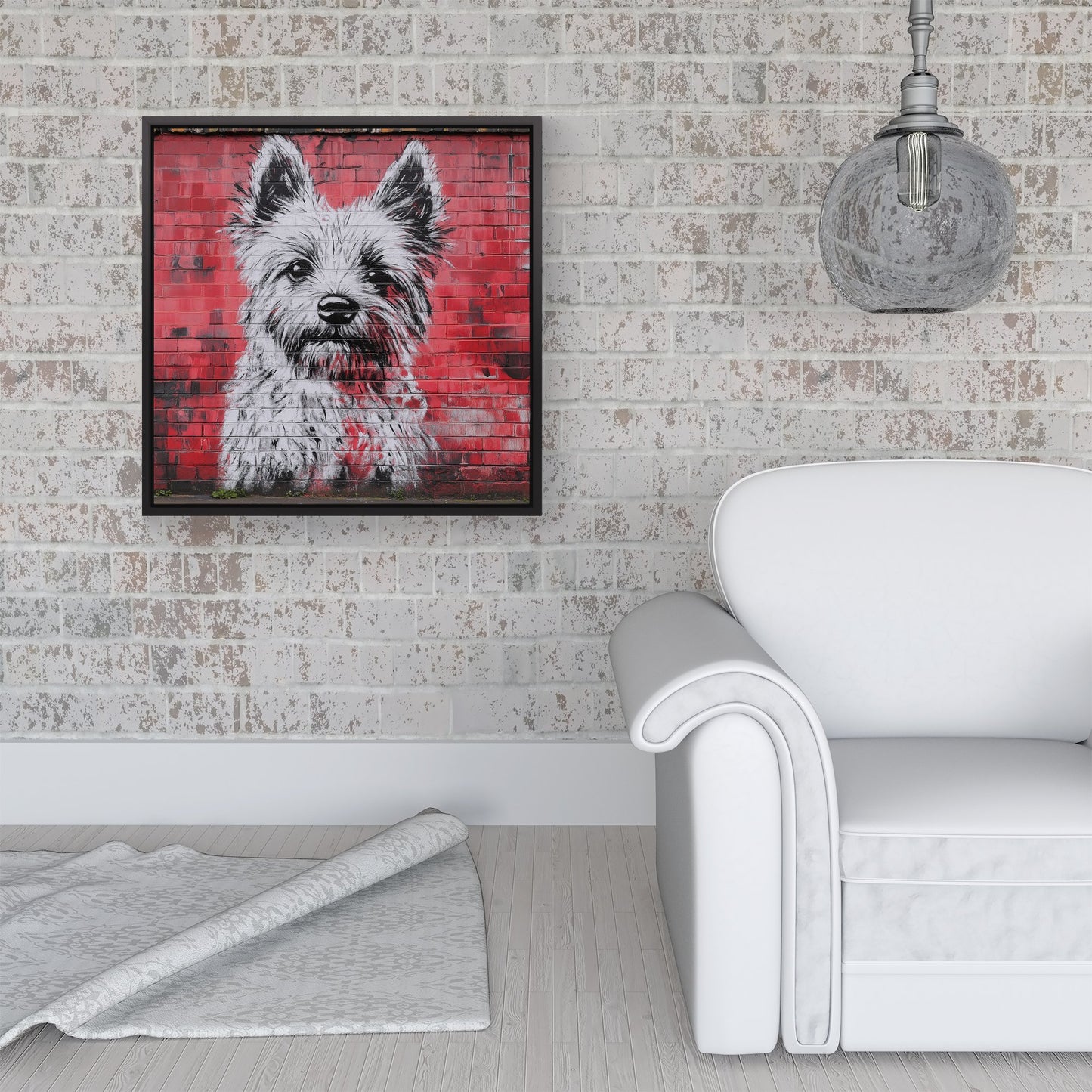 Banksy Inspired West Highland Terrier Framed Canvas