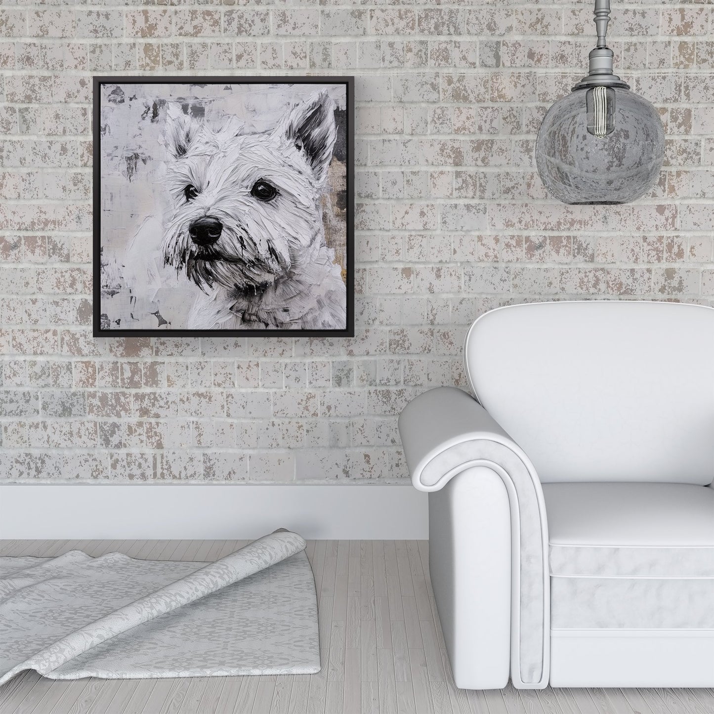 Banksy Inspired Thoughtful West Highland Terrier Framed Canvas