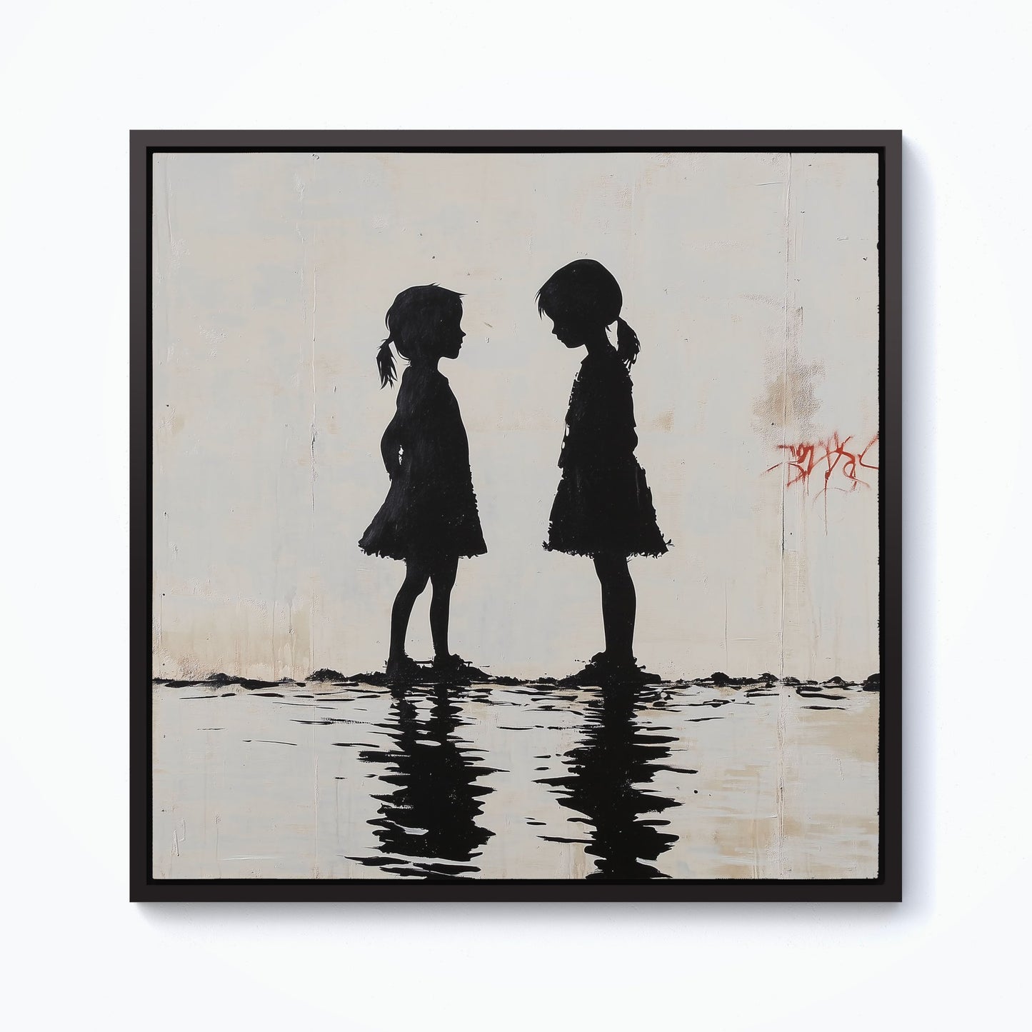 Silhouettes In The Rain Framed Canvas