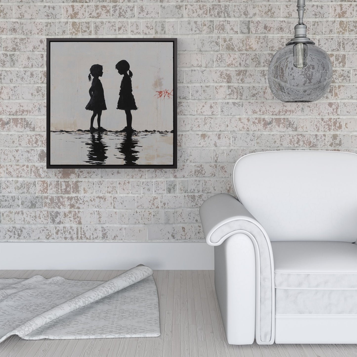 Silhouettes In The Rain Framed Canvas