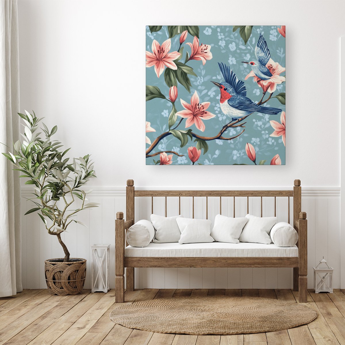 Birds On A Branch, Amongst The Lillies Canvas