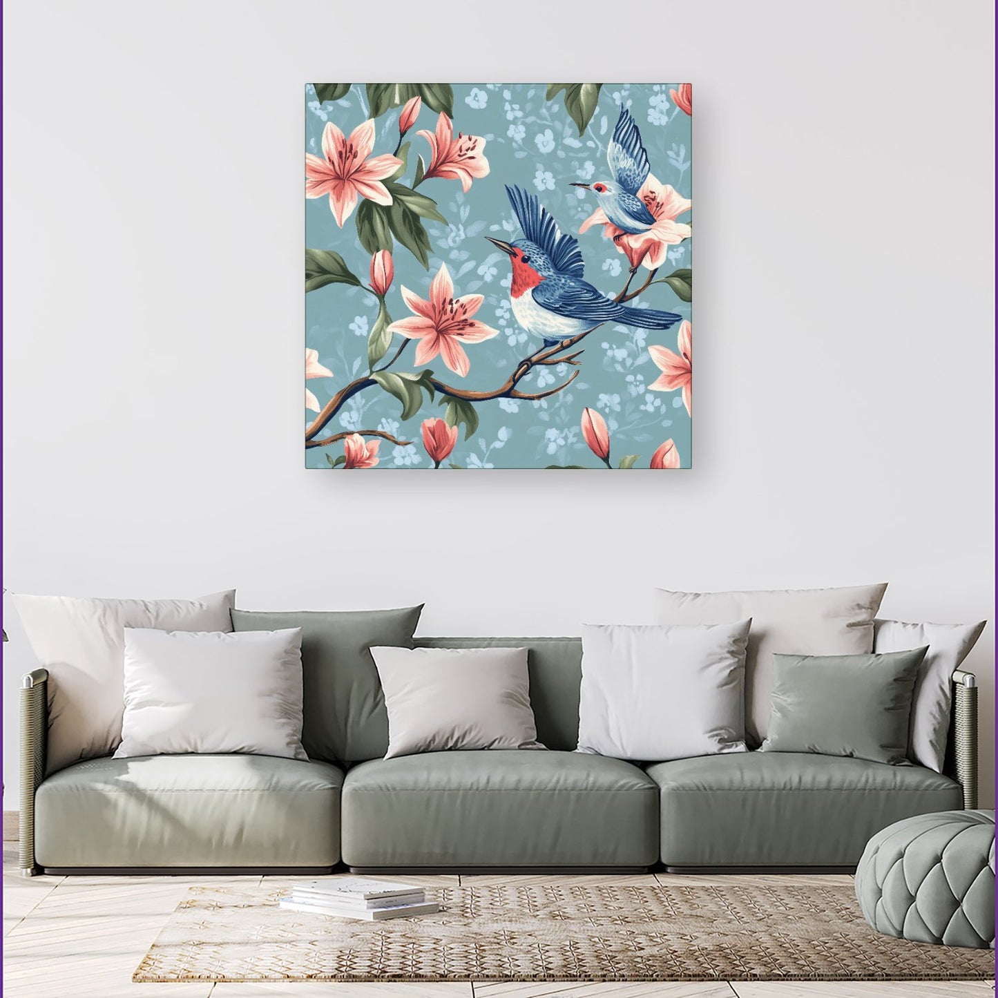 Birds On A Branch, Amongst The Lillies Canvas