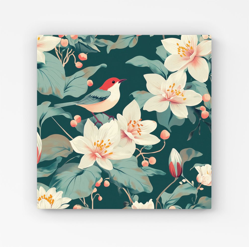 A Bird Amongst The Lillies Canvas