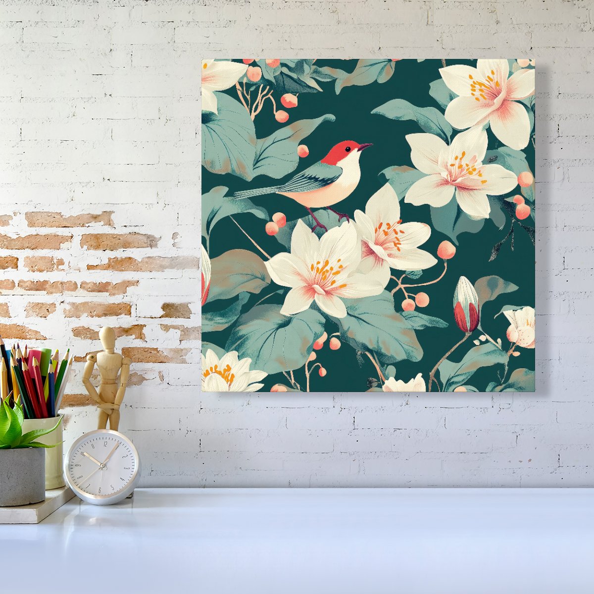 A Bird Amongst The Lillies Canvas