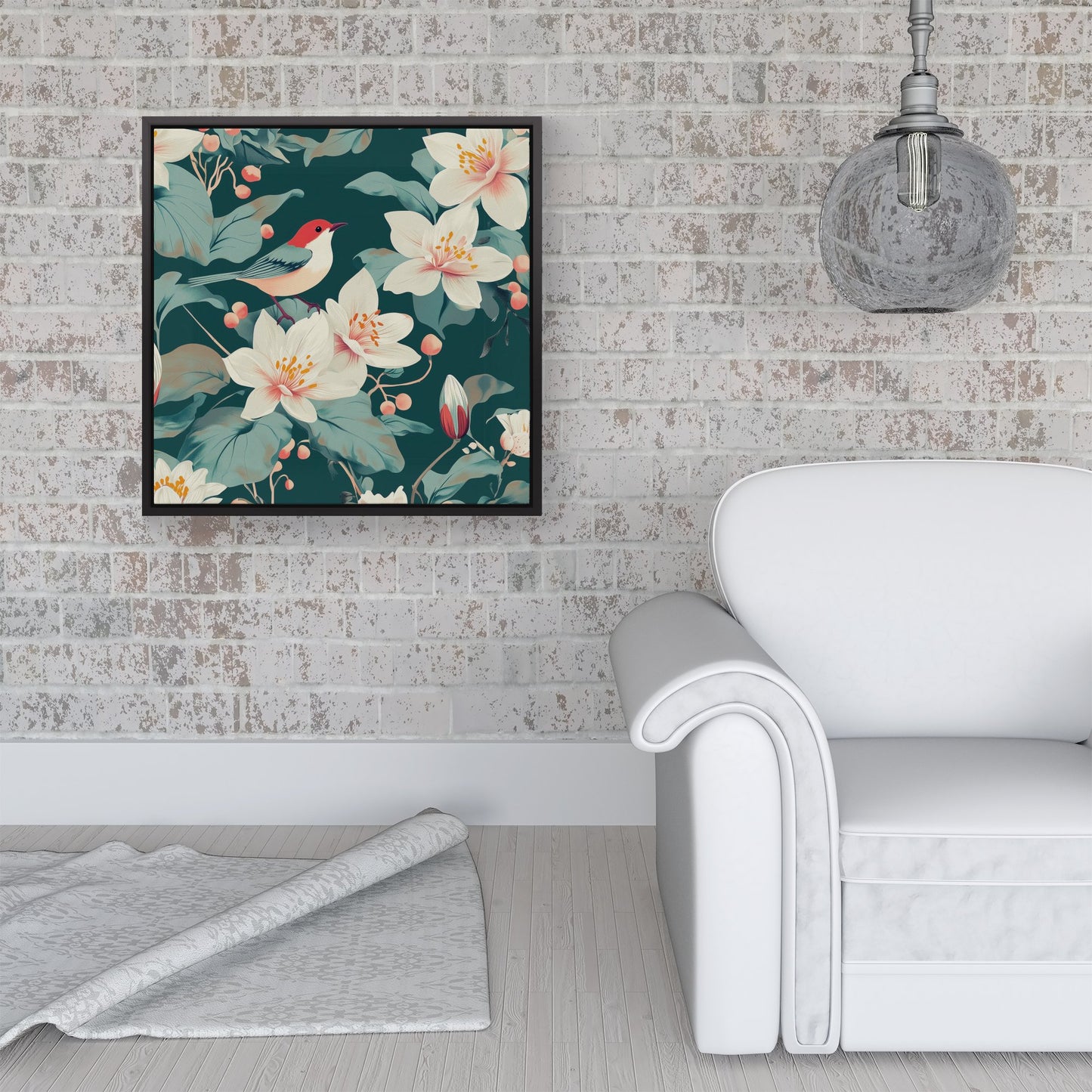 A Bird Amongst The Lillies Framed Canvas