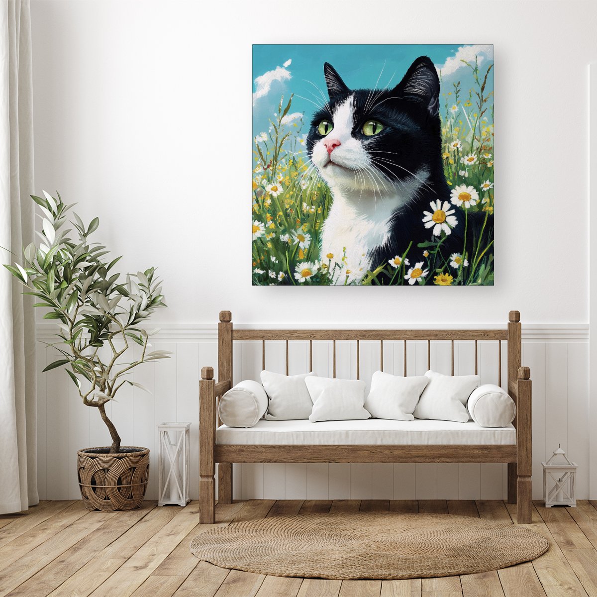 Black And White Cat In A Summer Meadow Canvas
